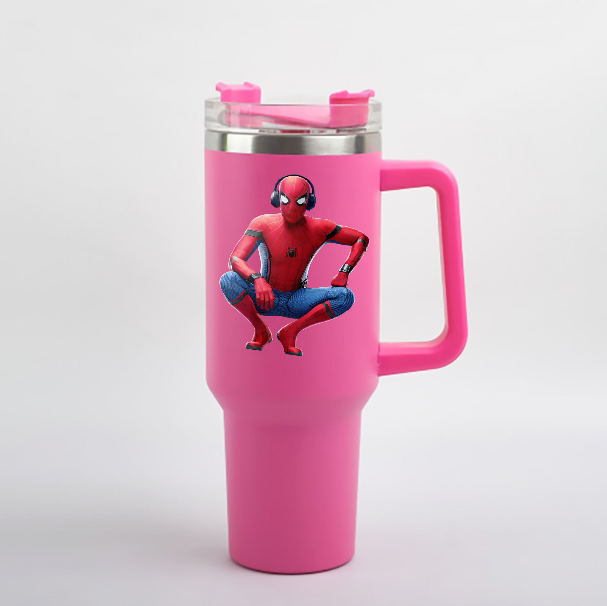 （画像用） Spider Man スパイダーマン 1200mL車用タンブラー - クリスタルステッカー（プラスチックストロー付き）